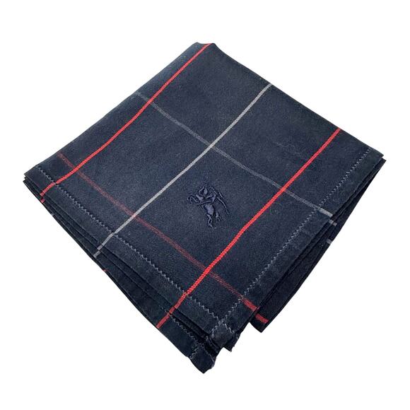 Burberry Men's Pocket Square / Handkerchief / Scarf Dark Blue, Red & White Plaid - Picture 1 of 9